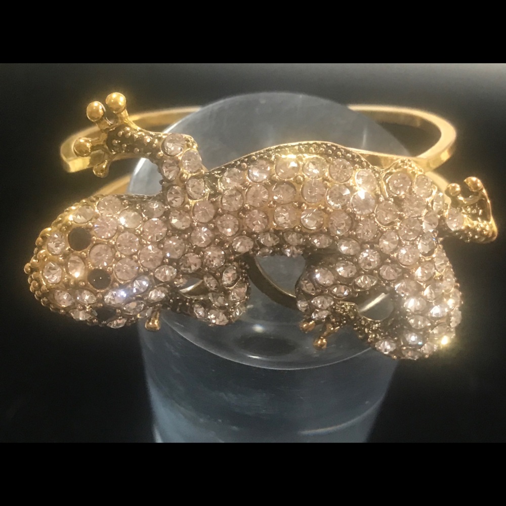 7” Gold Plated Rhinestone Lizard Bracelet